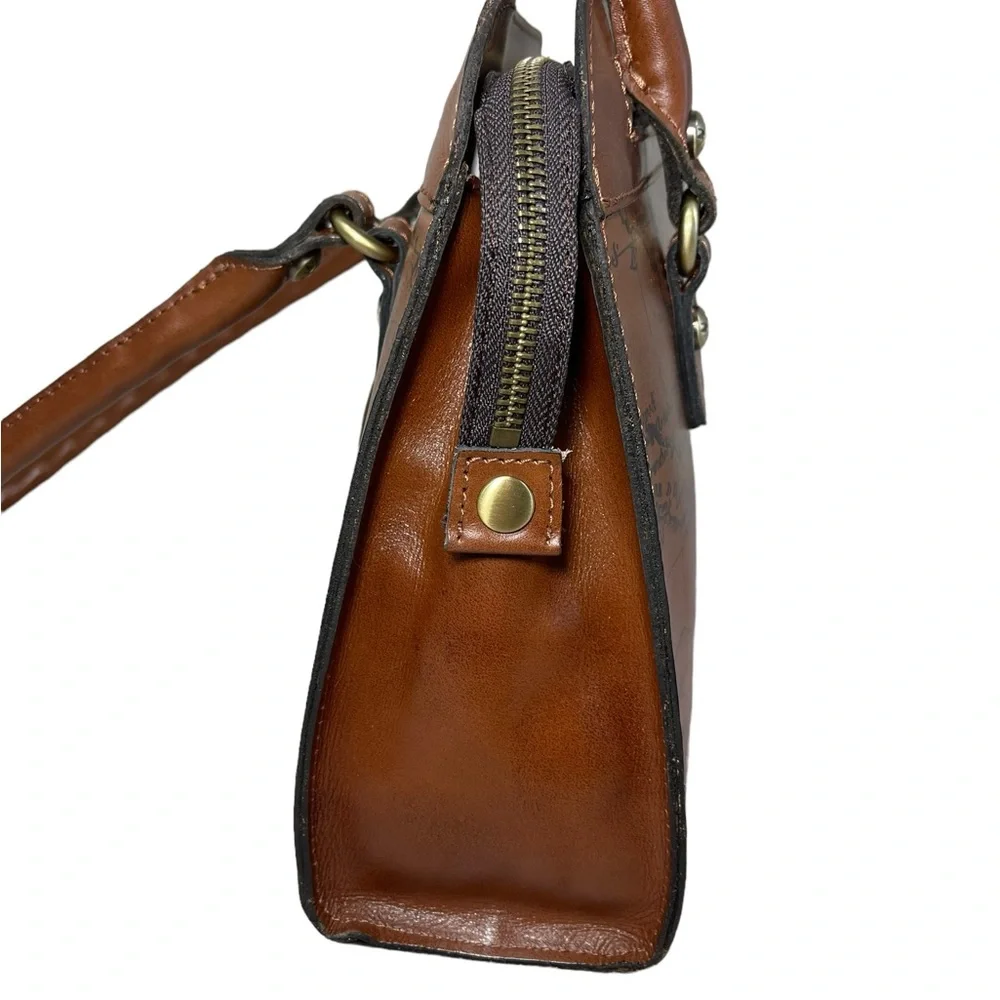 Patricia Nash Signature Map Calvi Square Leather Satchel Shoulder Bag Saddlebag - Picture 9 of 15